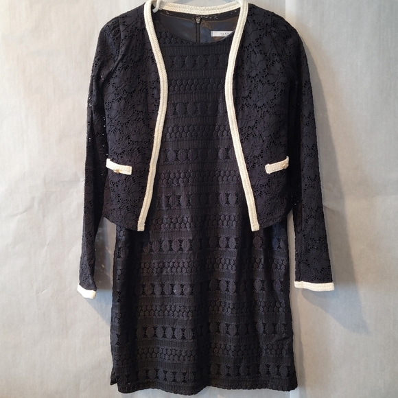 Embroidered Midi Black Dress Short Sleeve Women's Small - Picture 1 of 16